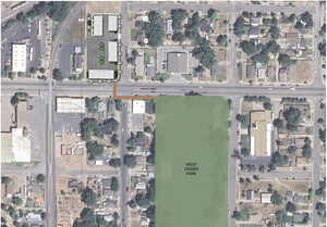 Aerial map of property and surrounding area with property parcel outlined. Proximity to West Ogden Park.