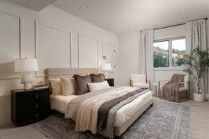 Bedroom with carpet and recessed lighting
