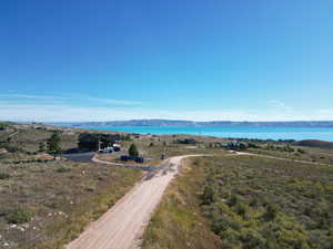 Aerial view of a water and mountain view