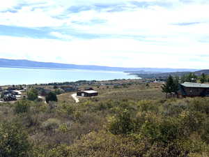 Bird's eye view of a water and mountain view