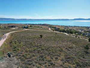 Aerial view of a water and mountain view