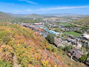 Aerial perspective of suburban area featuring mountains