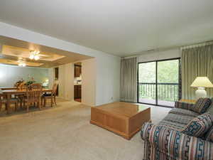 Open living room and dining area.