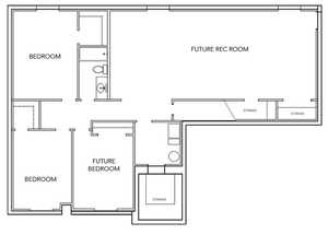 View of room layout, 2 finished bedrooms and 1 finished bathroom. Room to finish another bedroom and rec room.