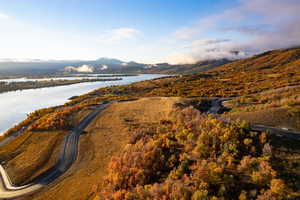 Aerial view of a water and mountain view