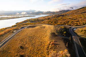 Bird's eye view of a water and mountain view