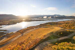 Bird's eye view of a water and mountain view
