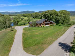 Overview of rural landscape featuring mountains