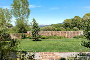View of yard with a mountain view