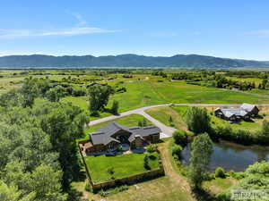 Overview of rural landscape featuring mountains
