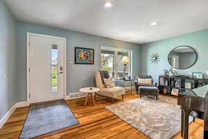 Living room featuring hardwood floors