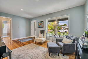 Living room featuring hardwood floors