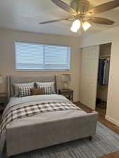 Master Bedroom featuring wood finished floors, a ceiling fan, and a closet