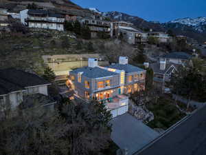 Aerial perspective of suburban area with mountains