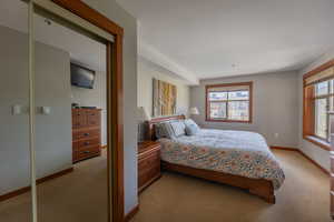 Bedroom with light carpet