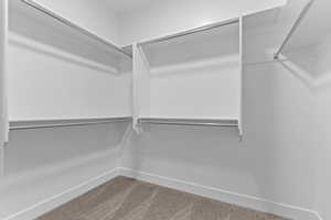 Walk in closet with light carpet