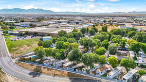 Bird's eye view of a mountainous background