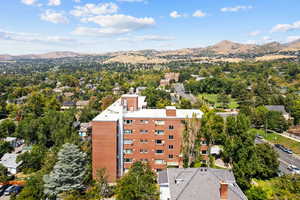 Drone / aerial view of a mountain backdrop