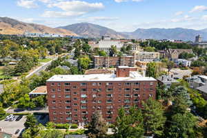 Aerial view of a mountain backdrop