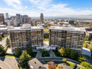 Front of building with city views