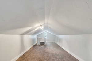 Additional living space with carpet floors and lofted ceiling