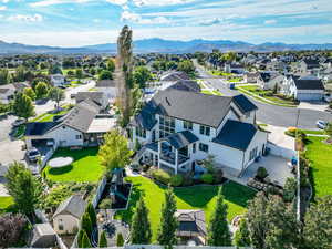 Aerial perspective of suburban area featuring mountains