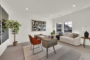 Bedroom featuring an office area and recessed lighting. This room is separated from the other bedrooms as it was designated as an office space for work from home convenience.
