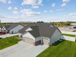 Drone / aerial view of a mountainous background