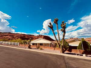 View of front of house featuring a fenced front yard and stucco siding