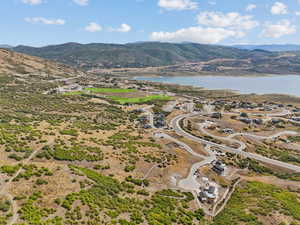 Aerial view of a water and mountain view