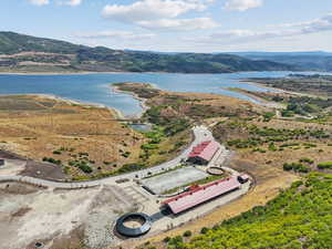Bird's eye view of a water and mountain view