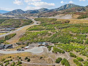 Bird's eye view of a mountainous background