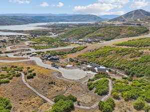 Drone / aerial view of a mountainous background