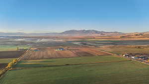 Overview of rural landscape with abundant farmland and mountains