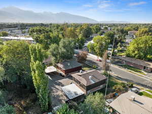 Aerial perspective of suburban area featuring mountains