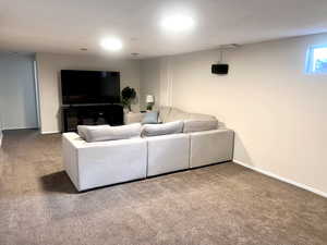 Living room featuring carpet