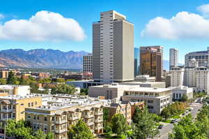 View of city with a mountain backdrop