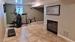 Exercise area with tile floors.