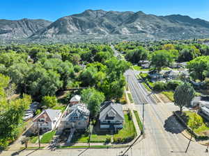 Bird's eye view of a mountainous background
