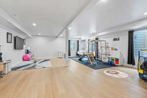 Family room featuring recessed lighting and wood finished floors