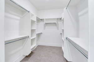 Walk in closet featuring multiple shelves