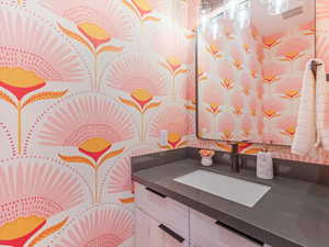 Powerd bathroom featuring vanity