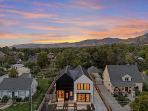 View of mountain background featuring nearby suburban area