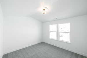 Spare room with carpet and lofted ceiling