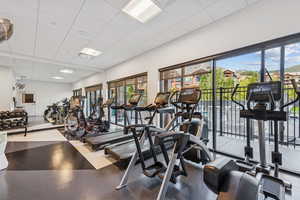 Gym featuring a paneled ceiling