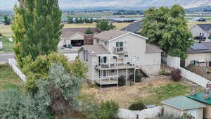 Aerial perspective of suburban area with mountains