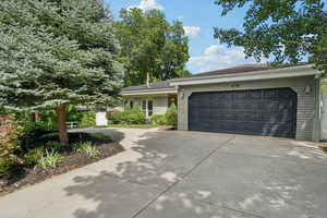 View of front of property with concrete driveway and a garage