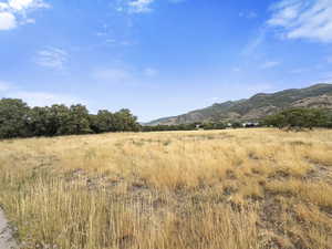 View of mountain backdrop with rural landscape