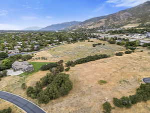 Aerial view of residential area featuring a mountainous background
