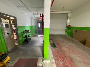 Garage with concrete block wall